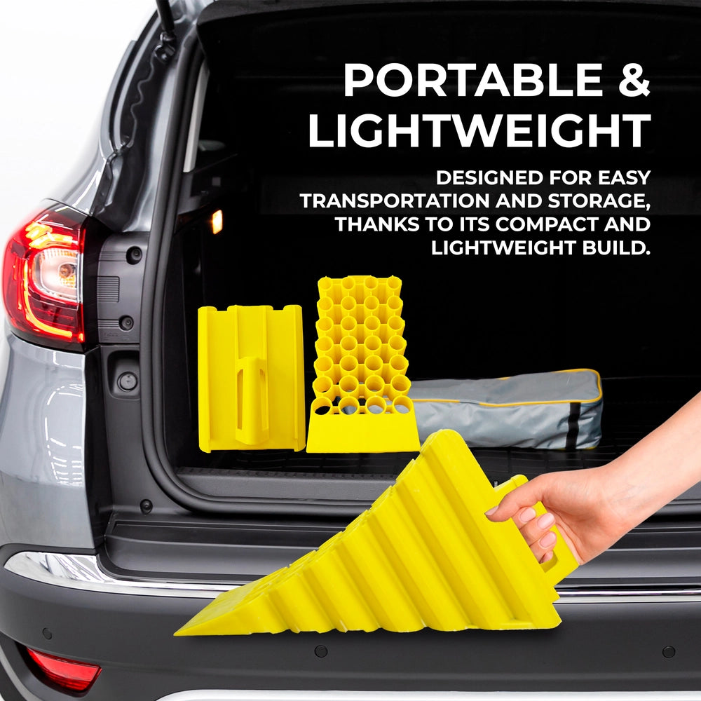 Heavy Duty Wheel Chock | 45cm Anti-Slip Parking Block with Handle - Yellow
