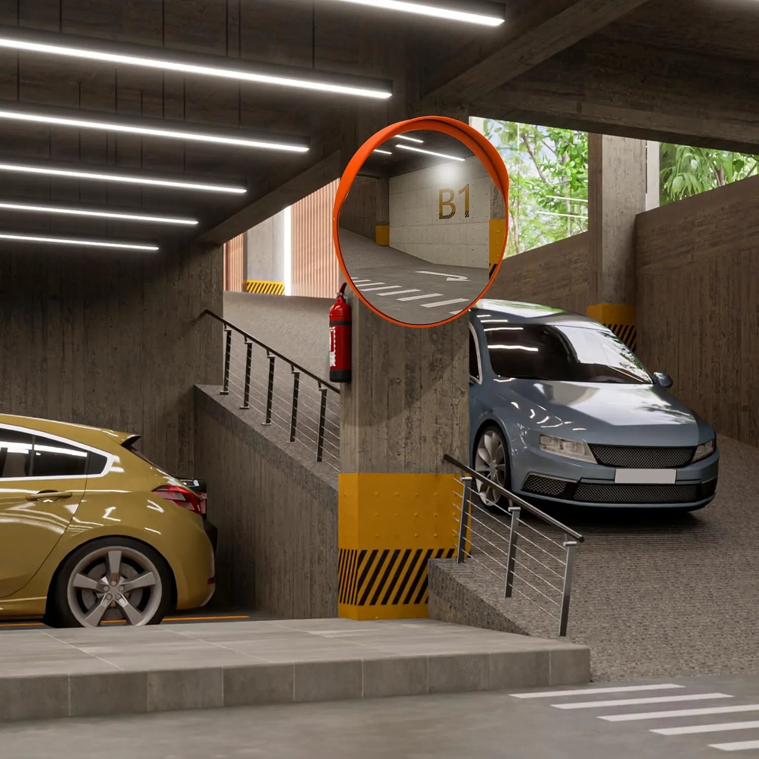 80CM Convex Safety Mirror Orange Outdoor Blind Spot Driveway