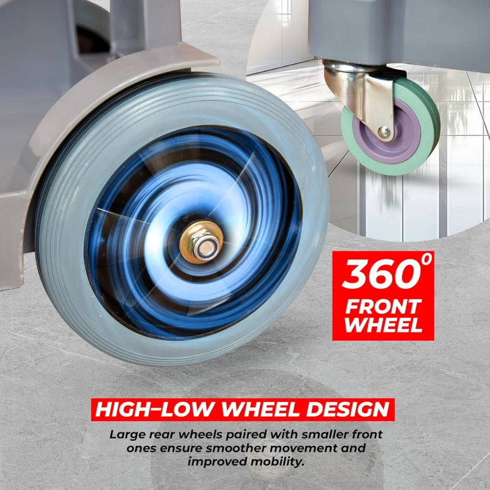 Cleaning Trolley on Wheels | Janitorial Cart with Mop Holders & Trash Bag