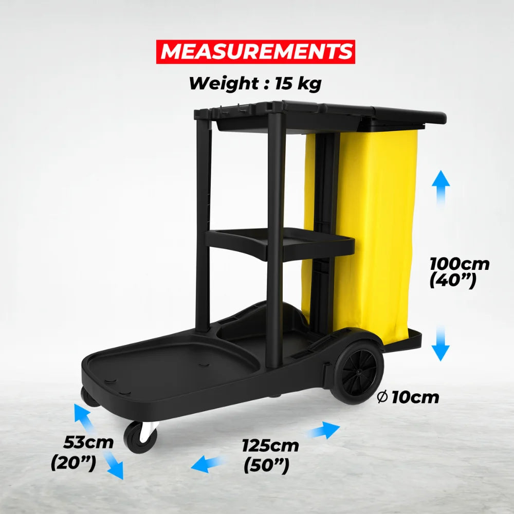 Multipurpose Cleaning Trolley | Commercial Janitorial Cart with Bag & Mop Holders