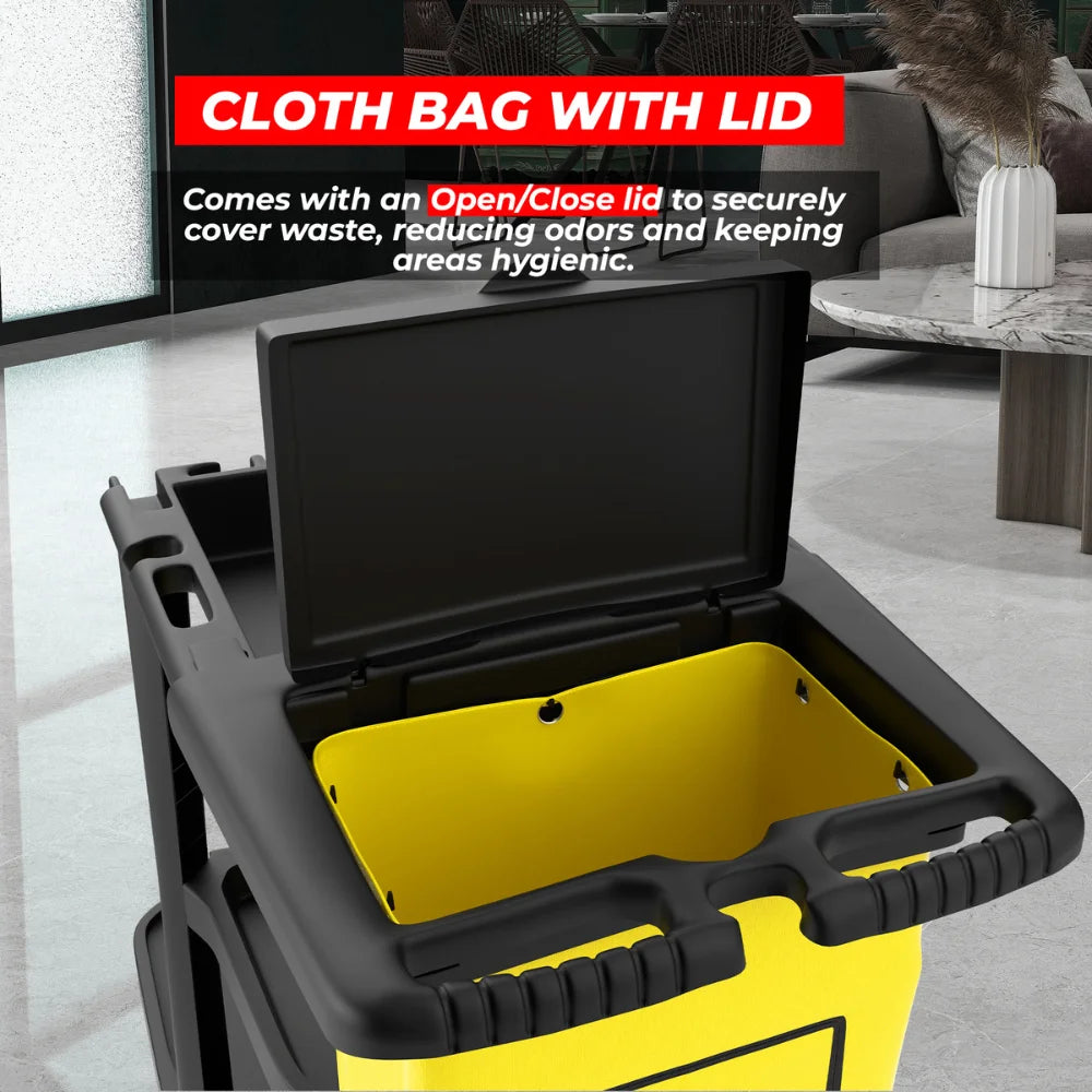 Multipurpose Cleaning Trolley | Commercial Janitorial Cart with Bag & Mop Holders