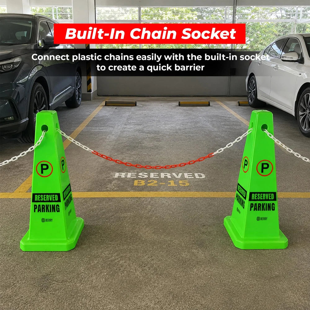 green parking guidance cone for designated vehicle parking areas