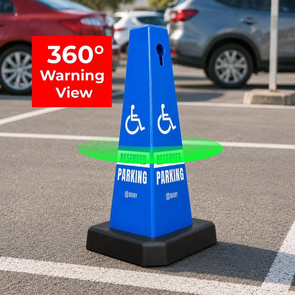 blue parking marker cone with weighted base for traffic management