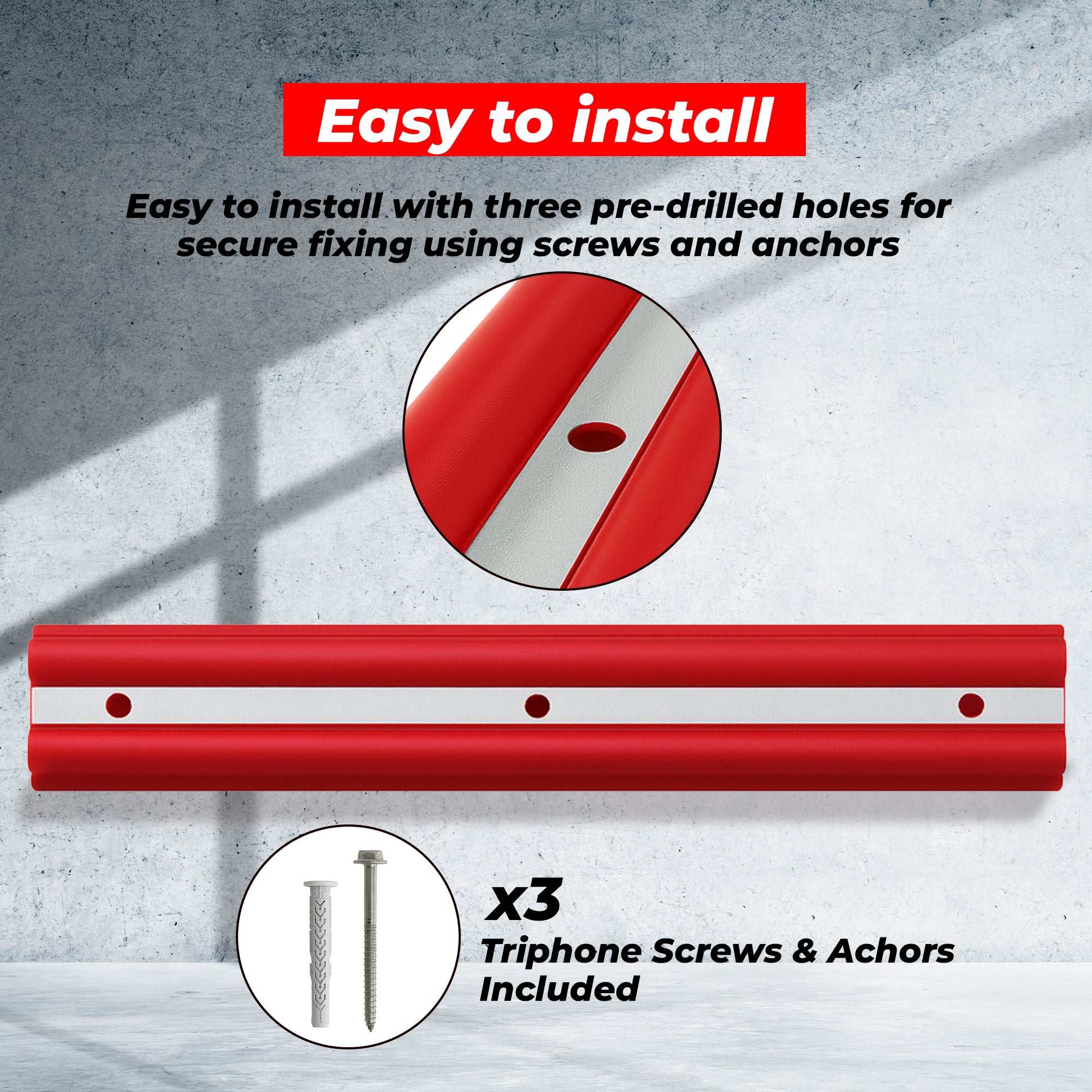 Heavy Duty Rubber Wall Guard Red 1000mm