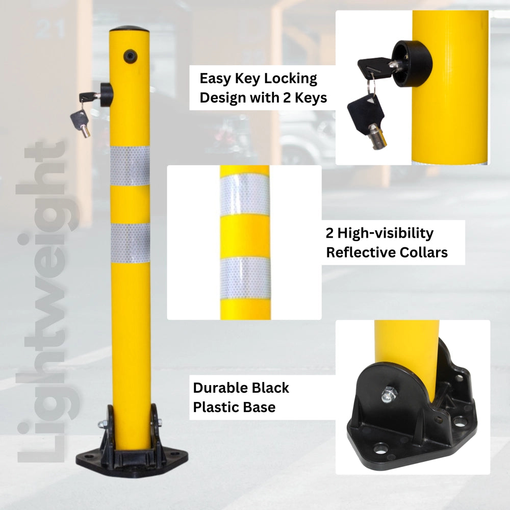 Reflective Parking Barrier 65CM | Anti Parking Bollard with Key Lock – Yellow