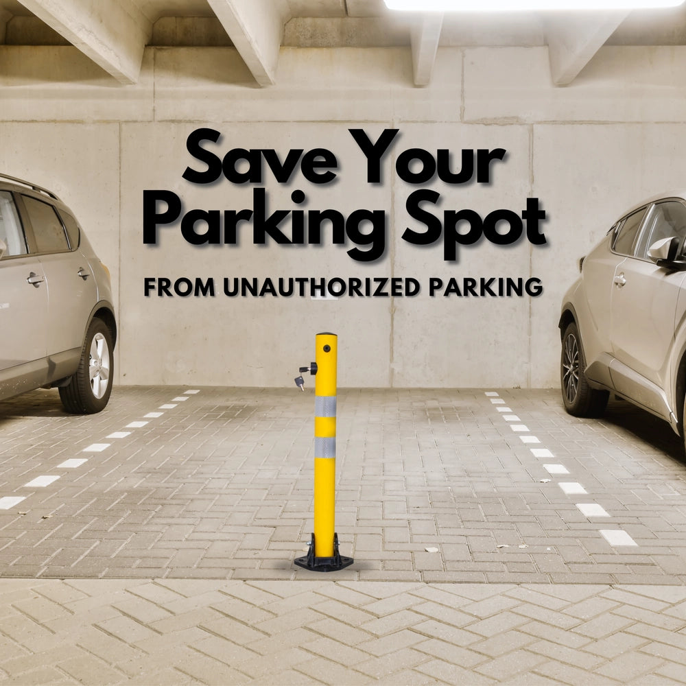 Reflective Parking Barrier 65CM | Anti Parking Bollard with Key Lock – Yellow