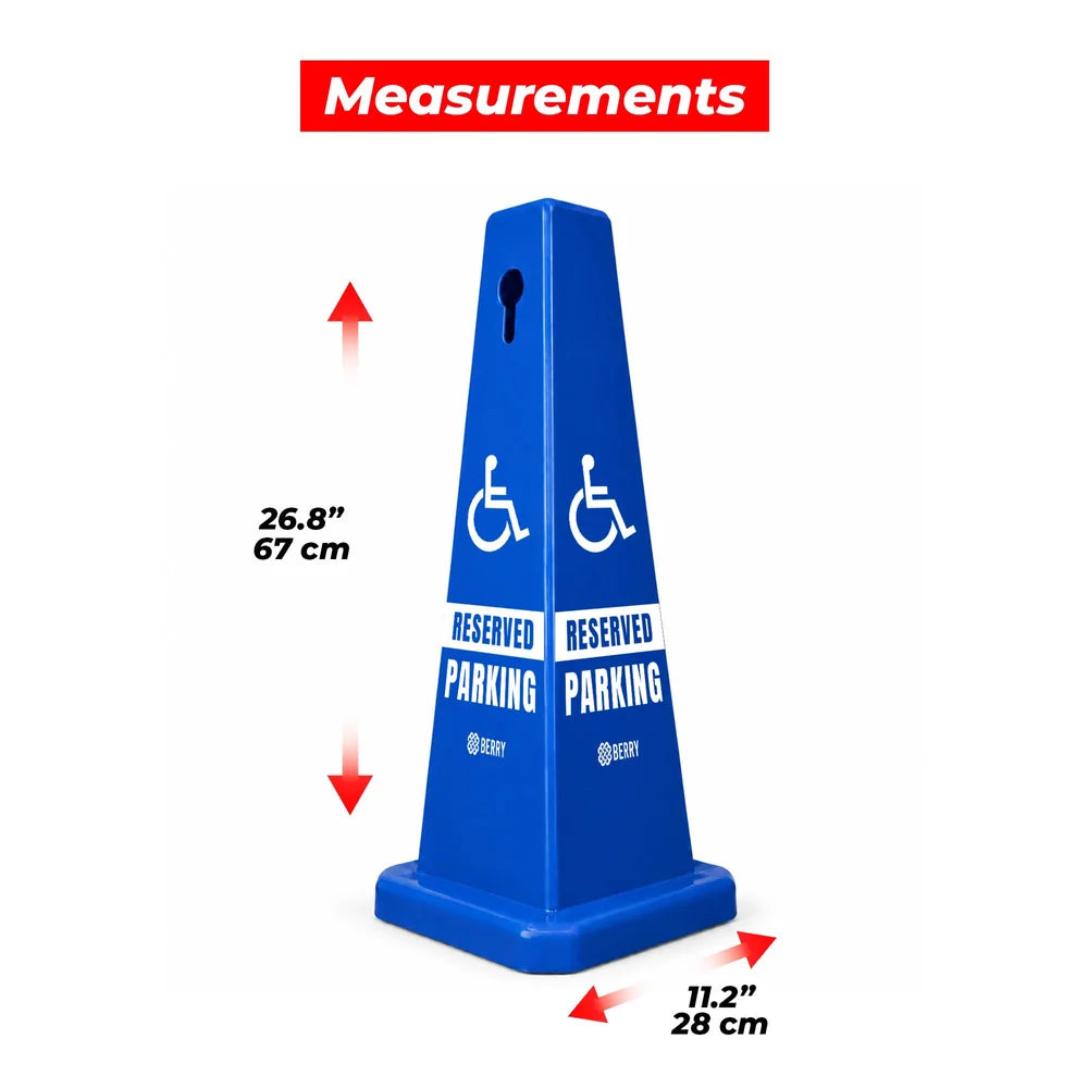 blue reserved parking cone for parking area identification