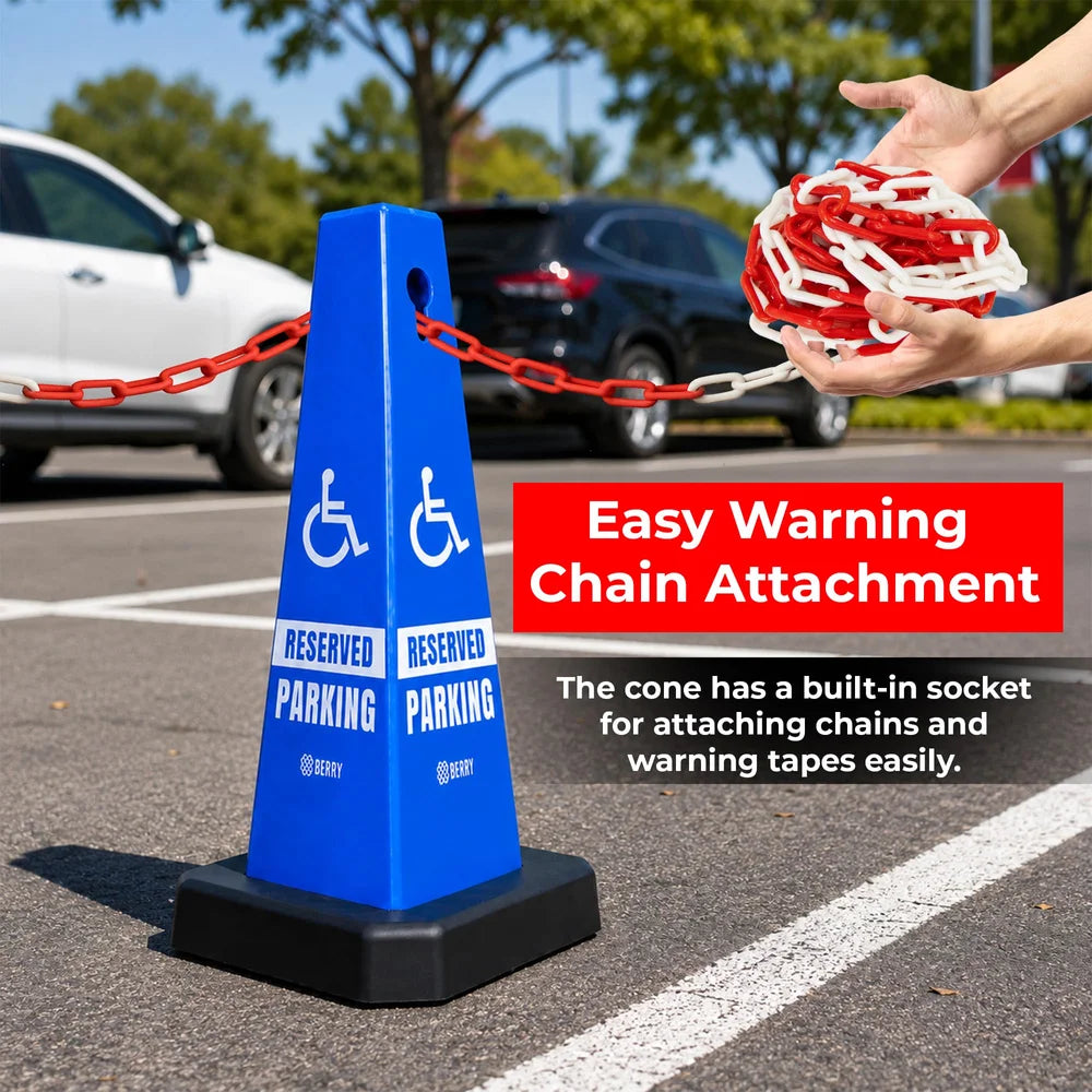 blue reserved parking cone with weighted base for designated parking areas