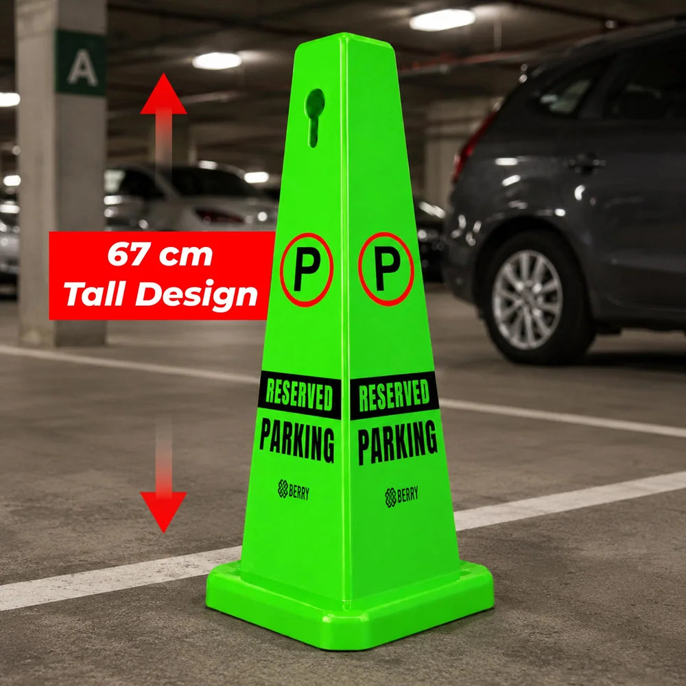 green reserved space parking cone for clear parking identification