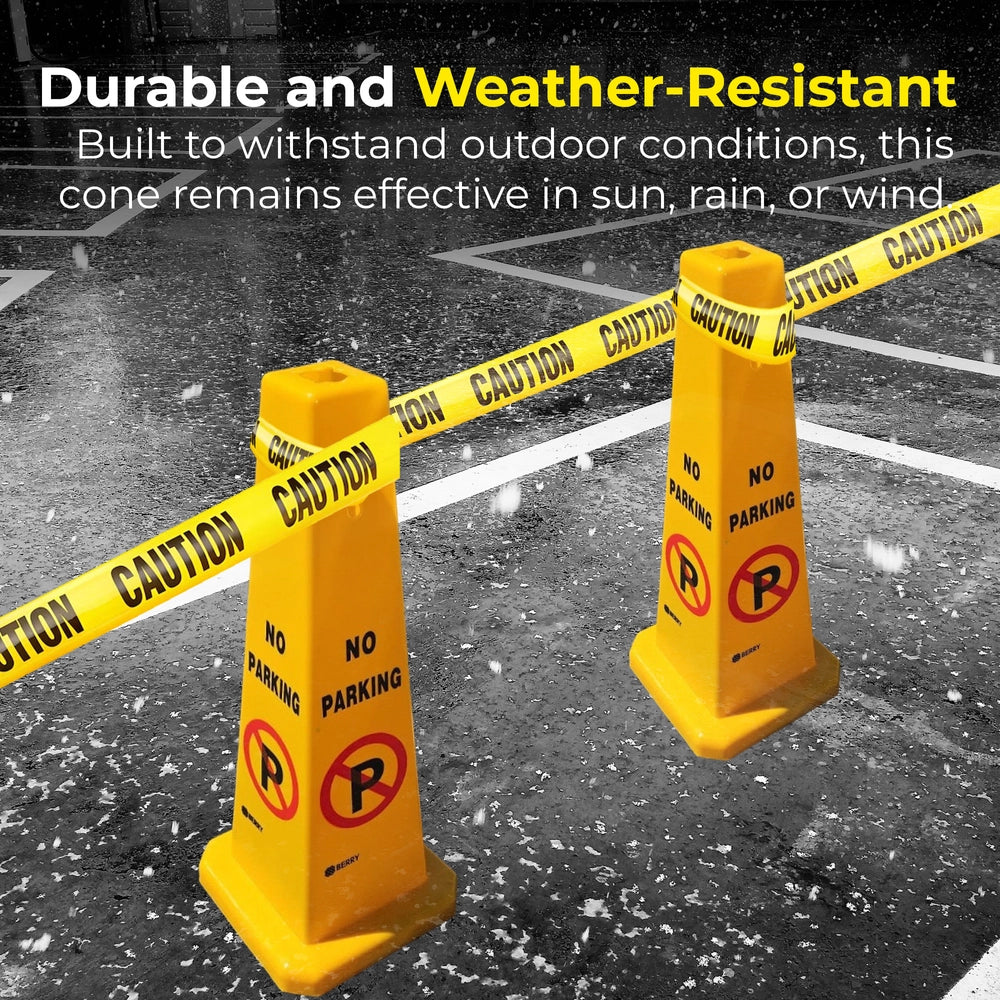 4-Sided No Parking Cone - Yellow | 67cm Parking Barrier Warning Safety Cone