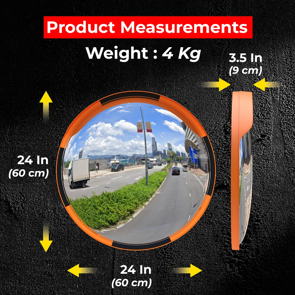 60CM Convex Safety Mirror | Round Wide Angle Security Mirror with Orange Frame