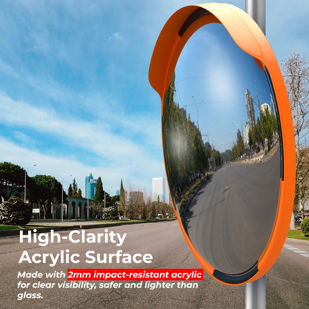 60CM Convex Safety Mirror | Round Wide Angle Security Mirror with Orange Frame