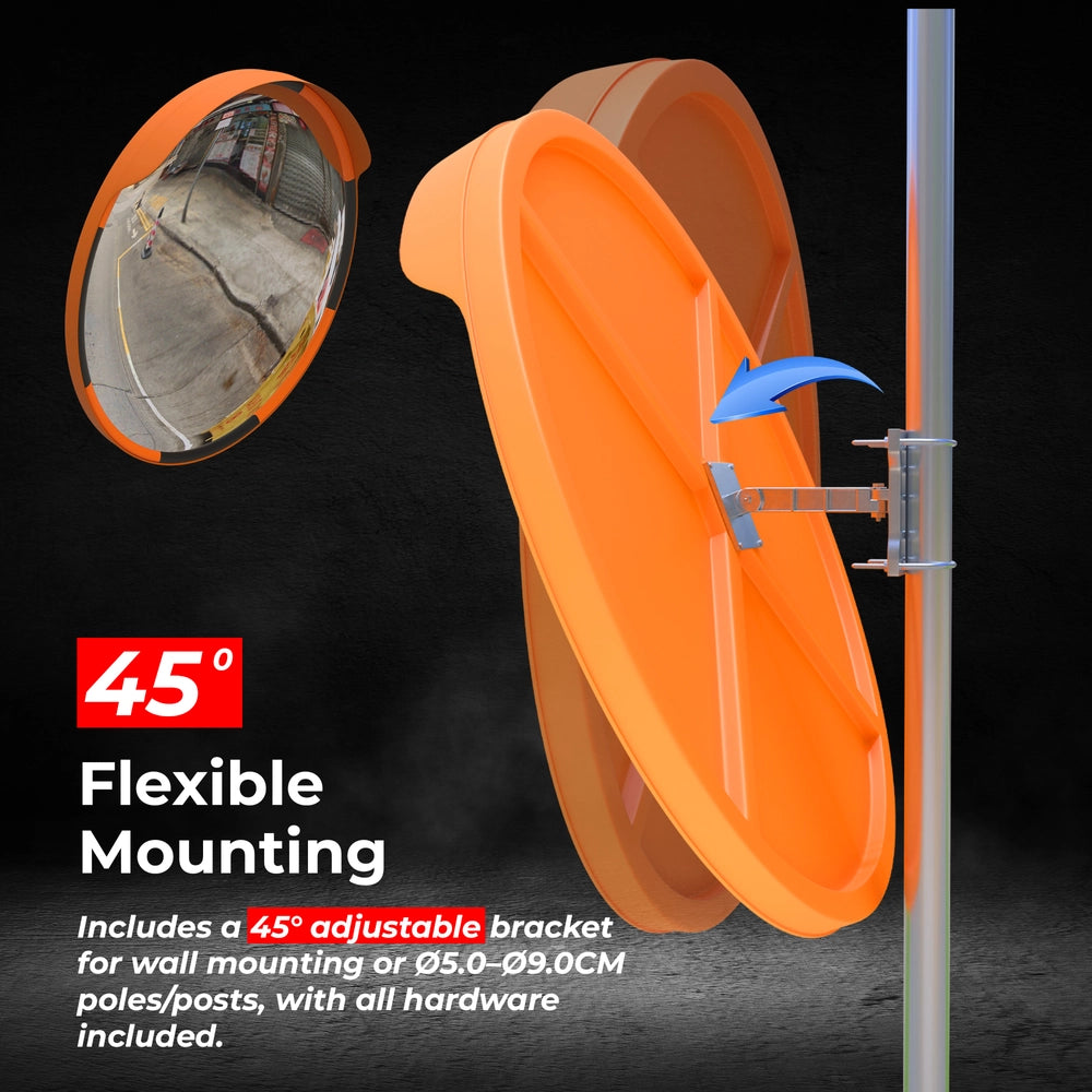 80CM Convex Safety Mirror | Round Wide Angle Security Mirror with Orange Frame