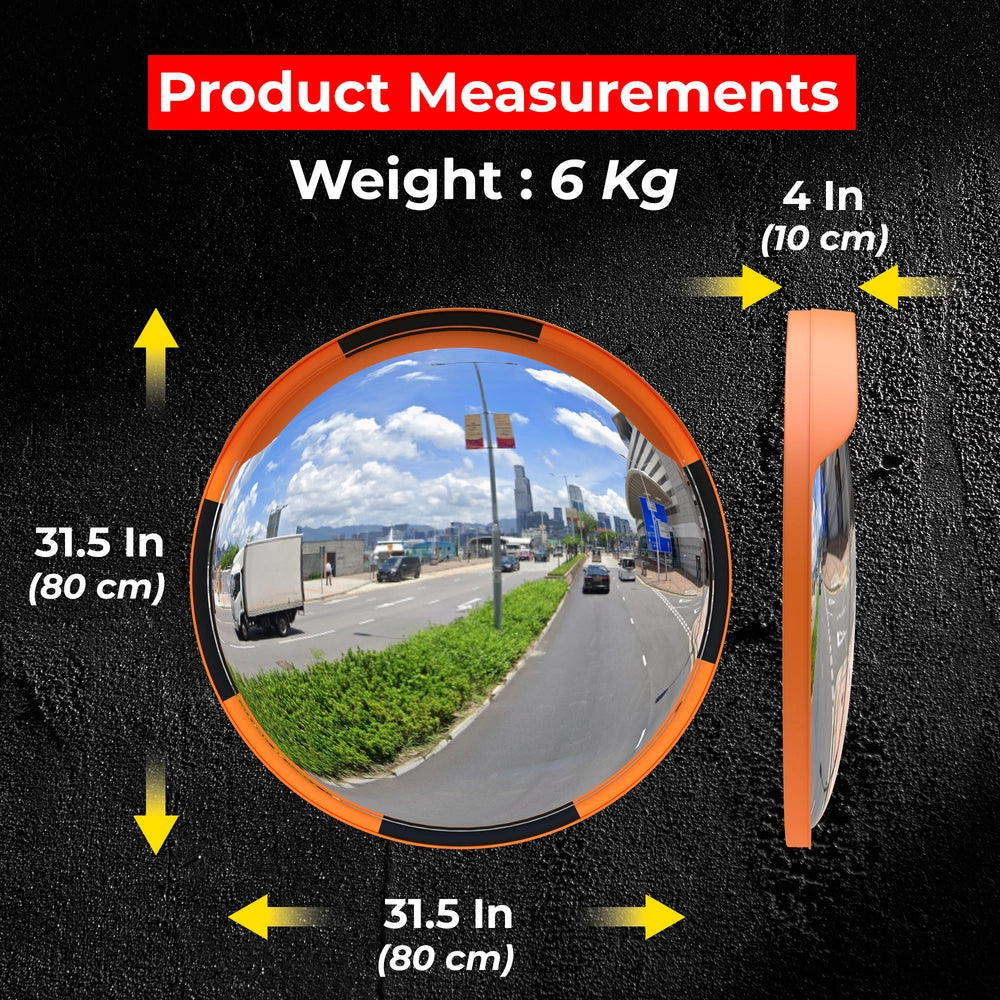 80CM Convex Safety Mirror | Round Wide Angle Security Mirror with Orange Frame