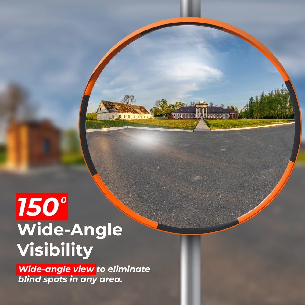 80CM Convex Safety Mirror | Round Wide Angle Security Mirror with Orange Frame
