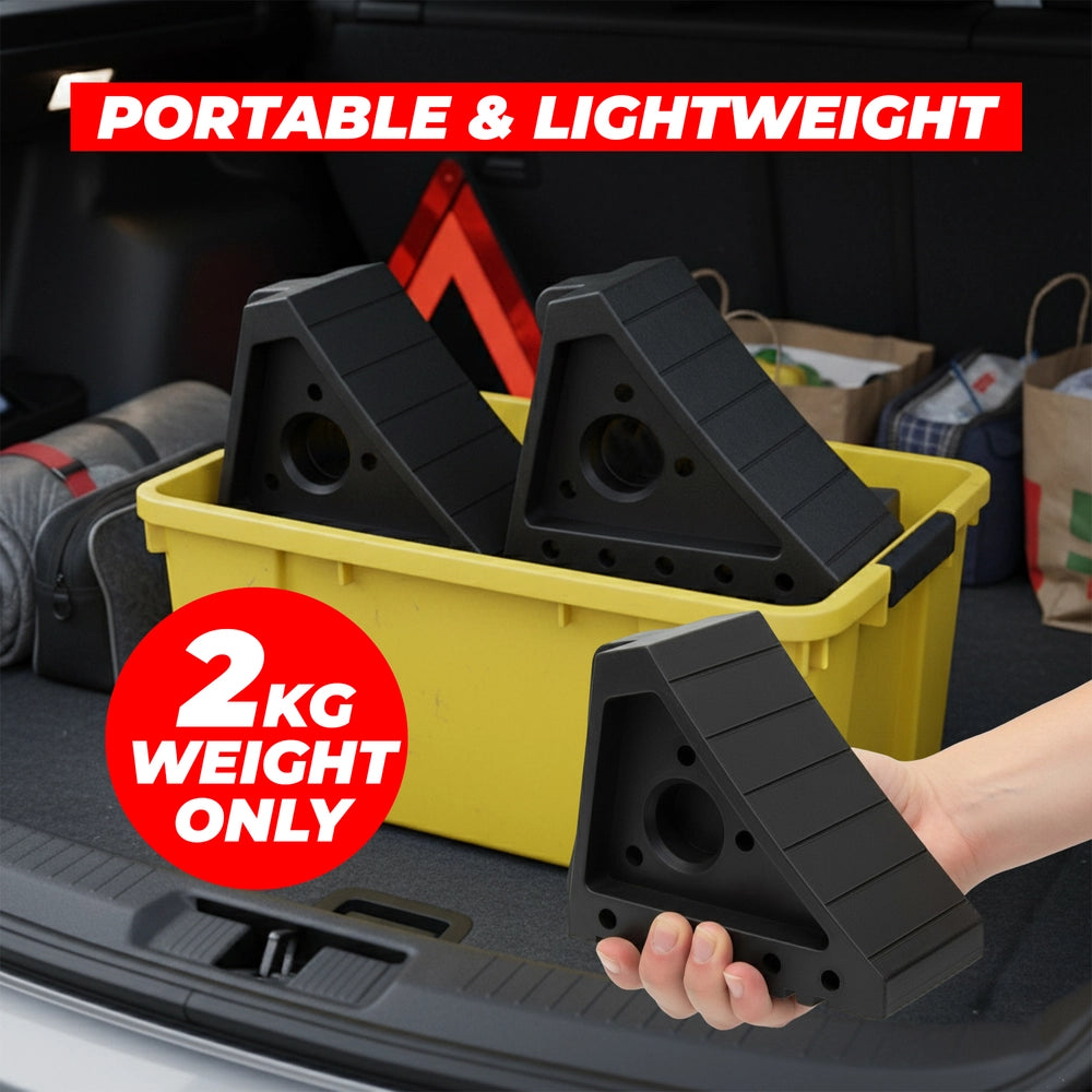 Small Wheel Chock 2KG | Rubber Wheel Stop with Handle - Black