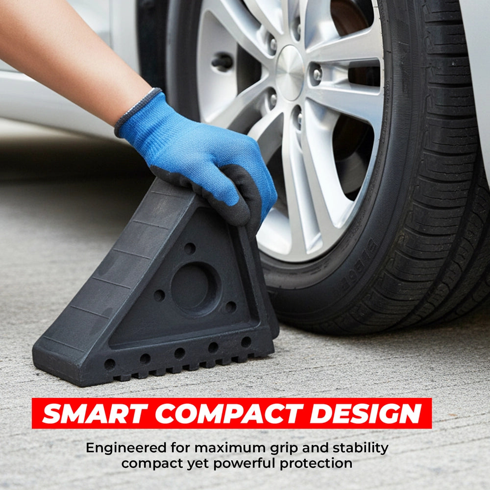Small Wheel Chock 2KG | Rubber Wheel Stop with Handle - Black