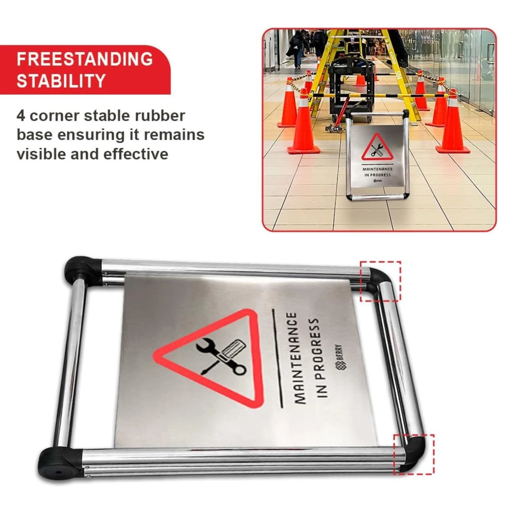 Stainless Steel Maintenance in Progress Sign | Foldable A-Frame Safety Sign