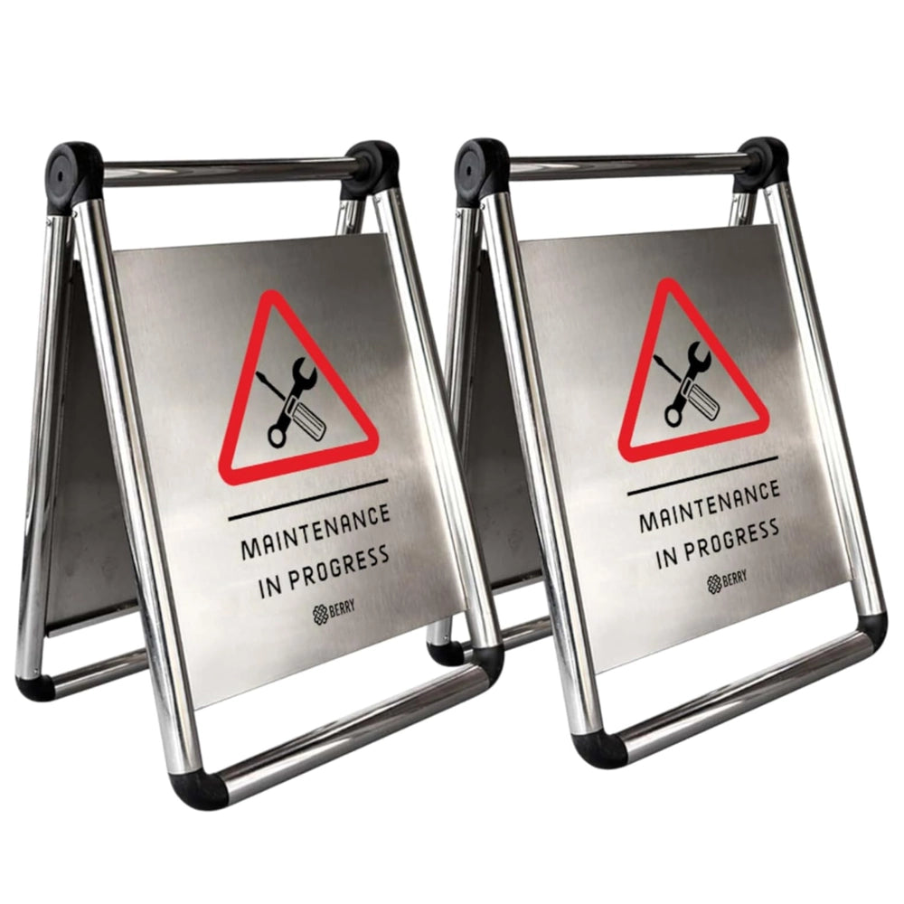 Stainless Steel Maintenance in Progress Sign | Foldable A-Frame Safety Sign