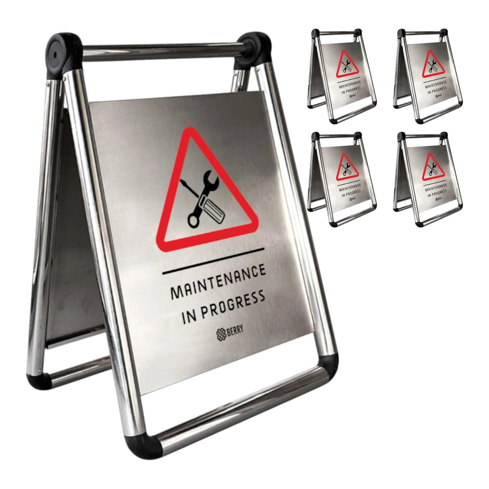Stainless Steel Maintenance in Progress Sign | Foldable A-Frame Safety Sign