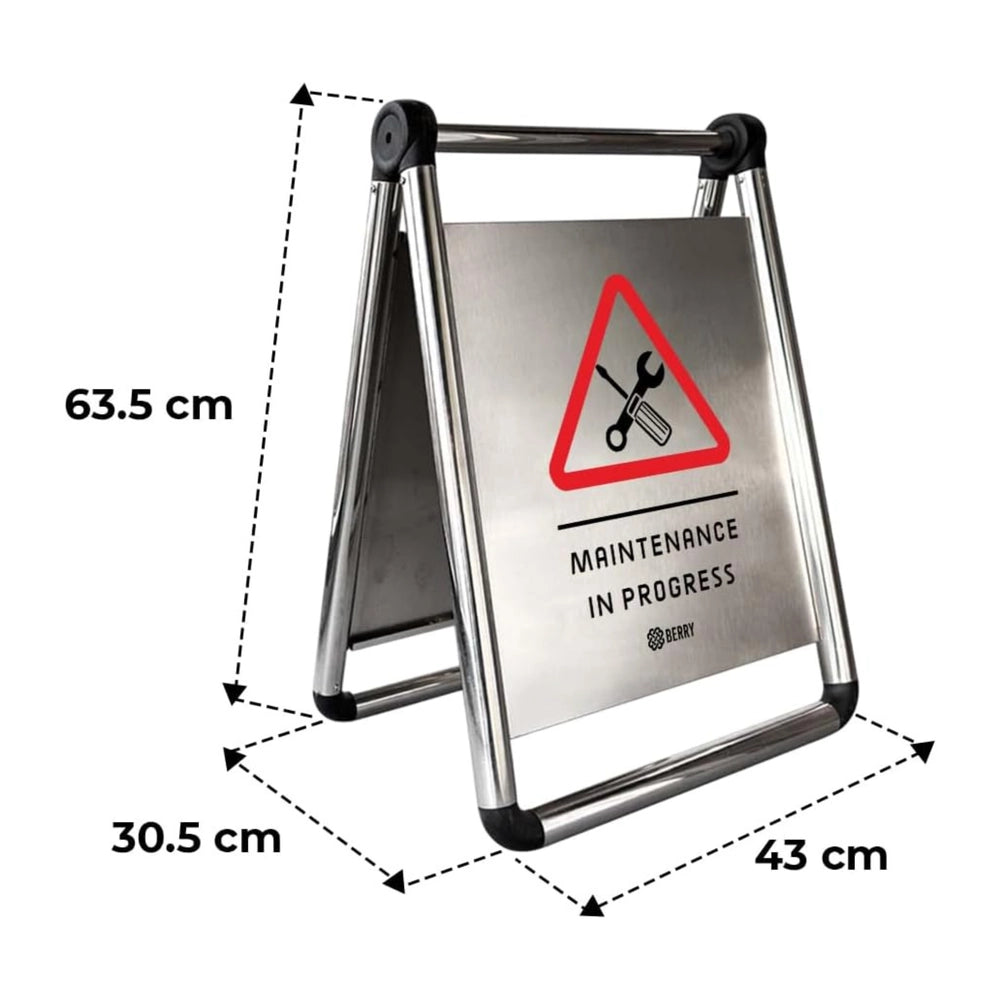 Stainless Steel Maintenance in Progress Sign | Foldable A-Frame Safety Sign