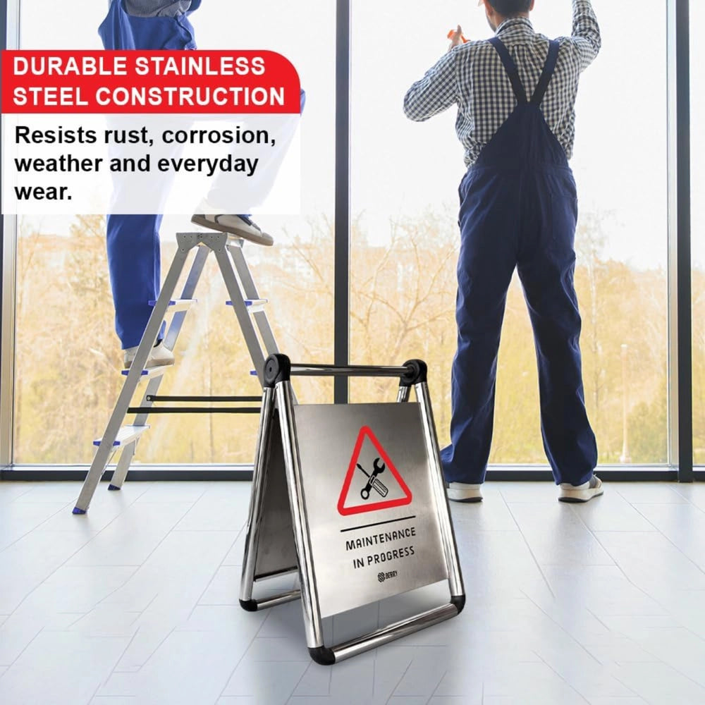 Stainless Steel Maintenance in Progress Sign | Foldable A-Frame Safety Sign