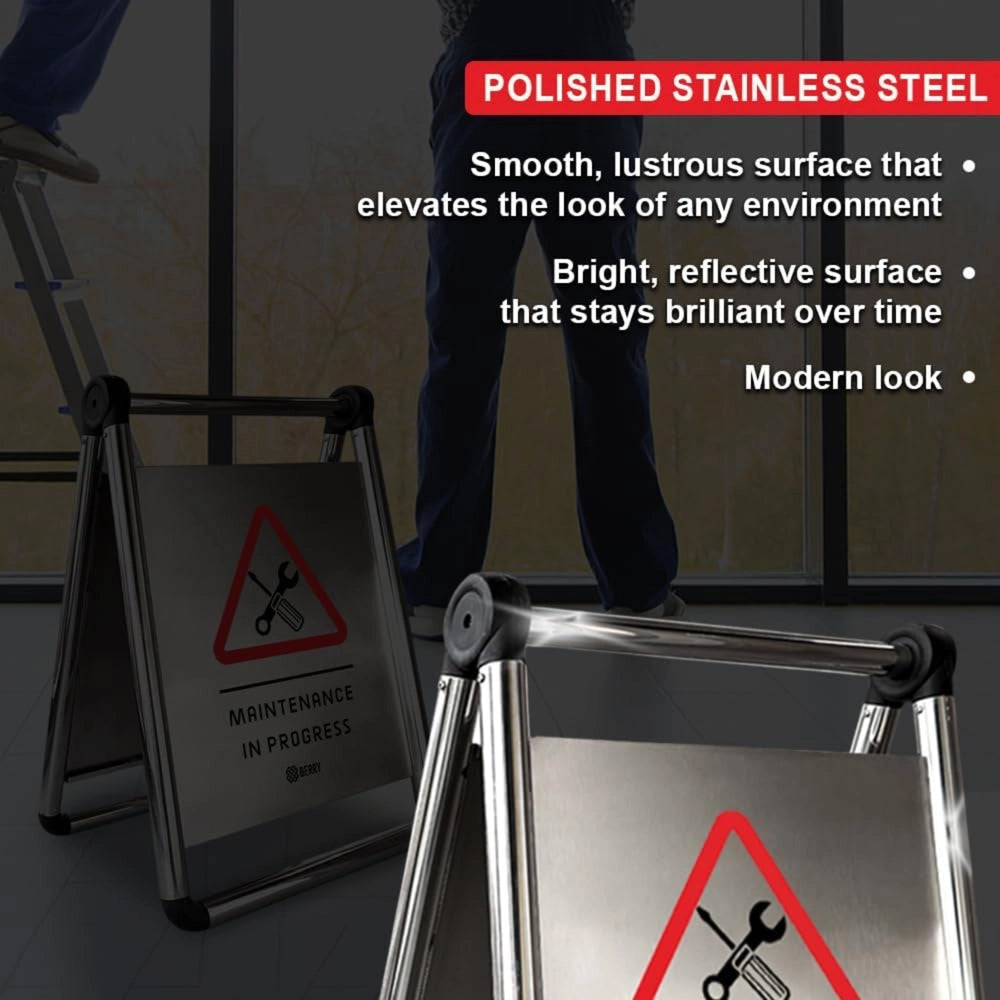 Stainless Steel Maintenance in Progress Sign | Foldable A-Frame Safety Sign