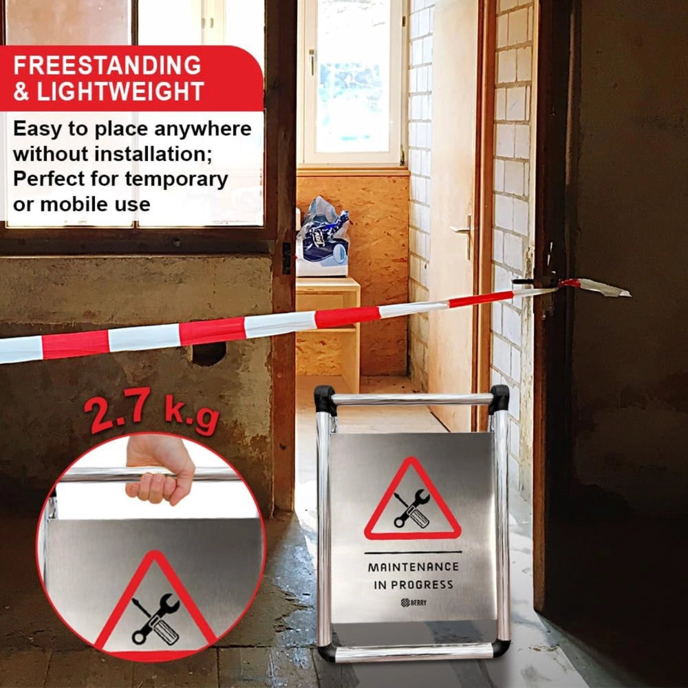 Stainless Steel Maintenance in Progress Sign | Foldable A-Frame Safety Sign