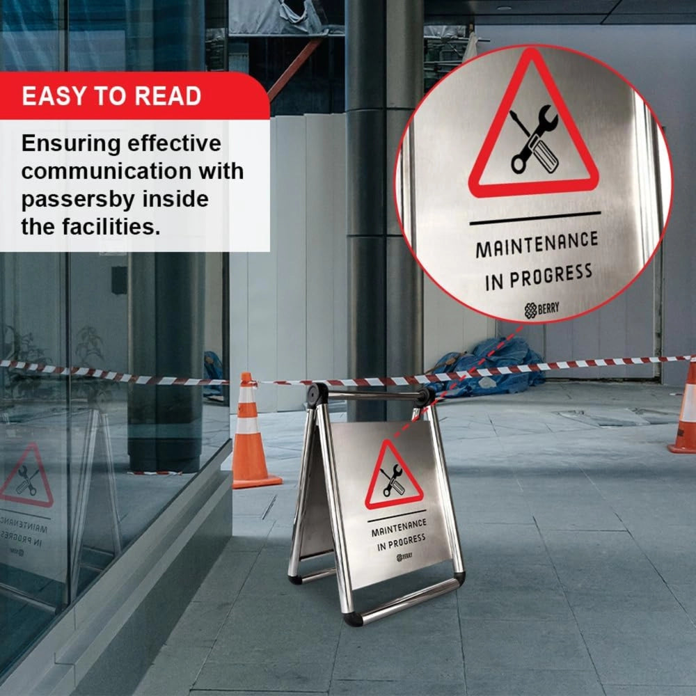 Stainless Steel Maintenance in Progress Sign | Foldable A-Frame Safety Sign