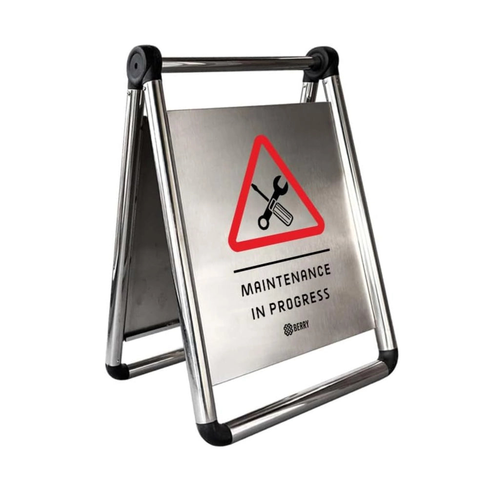 Stainless Steel Maintenance in Progress Sign | Foldable A-Frame Safety Sign