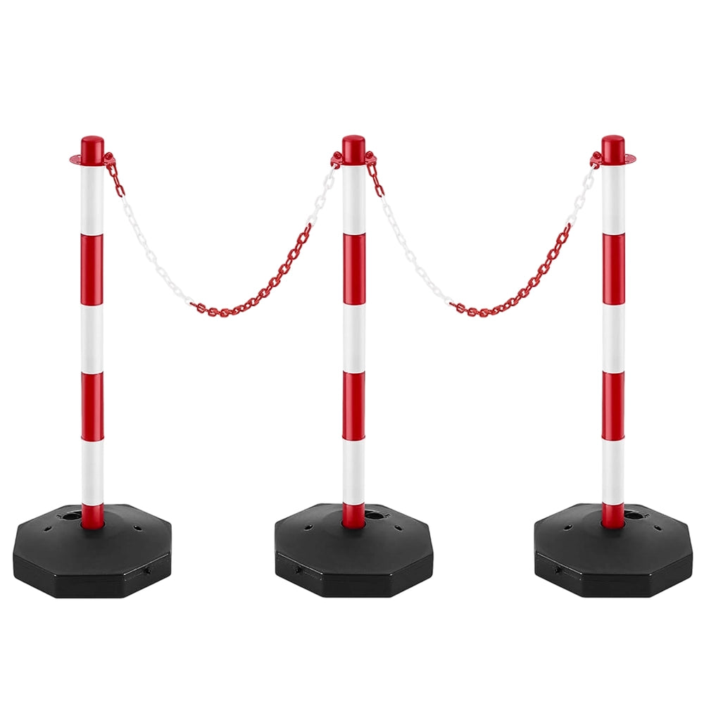Set of 3 Delineator Posts with 4Meter Chain | Red and White Queue Barrier Set