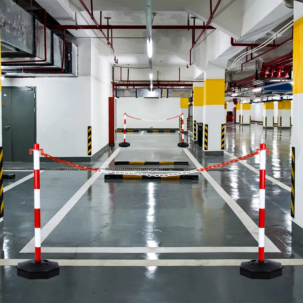 Set of 6 Delineator Posts with 12Meter Chain | Red & White Queue Barrier Set
