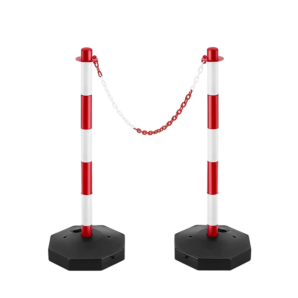 2 Delineator Posts with Chain - Red and White | Adjustable Queue Barrier Set