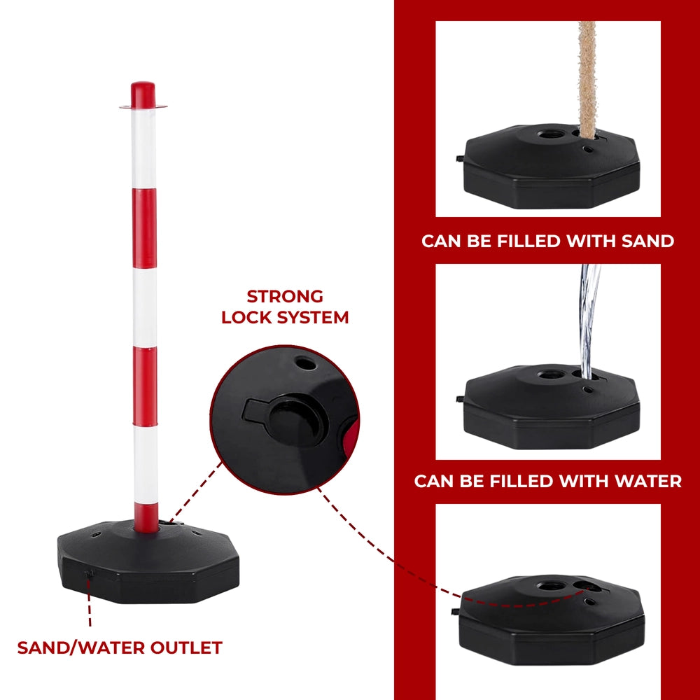 Set of 3 Delineator Posts with 4Meter Chain | Red and White Queue Barrier Set