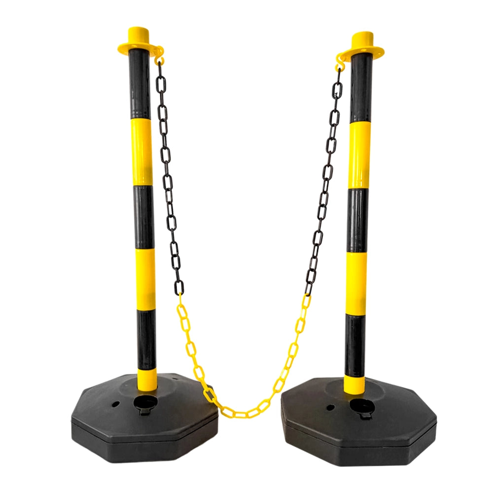 Set of 2 Delineator Posts with Chain | Yellow and Black Barrier Set