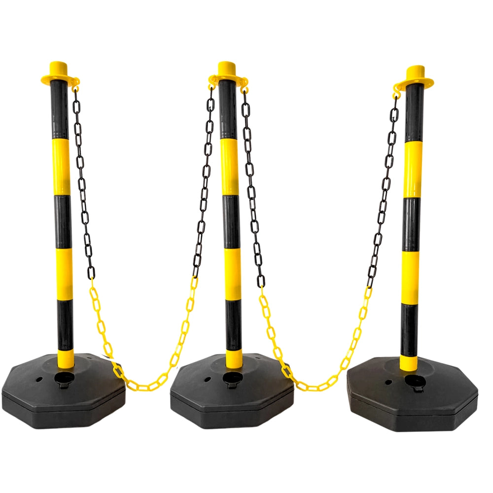 Set of 3 Delineator Posts with 4Meter Chain | Yellow and Black Barrier Set