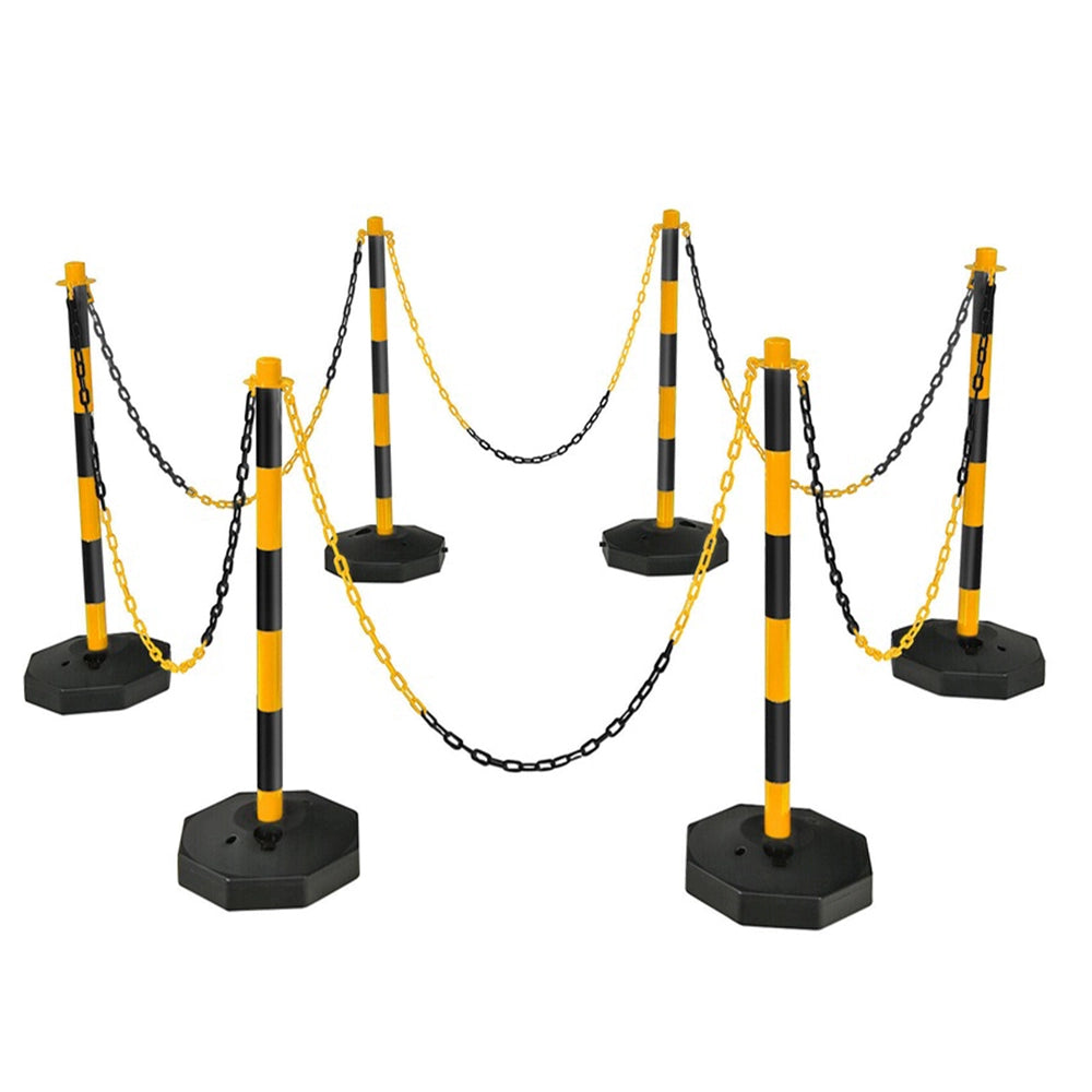 Set of 6 Delineator Posts with 12 Meter Chain | Yellow and Black Barrier Set
