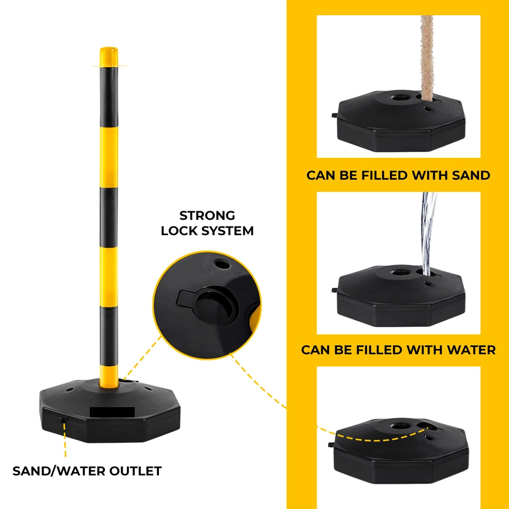 Set of 6 Delineator Posts with 12 Meter Chain | Yellow and Black Barrier Set