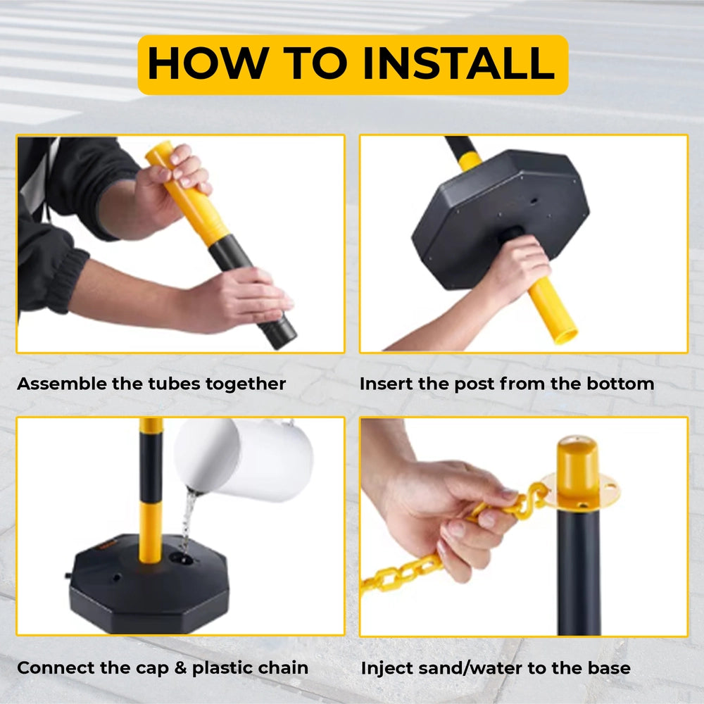 Set of 2 Delineator Posts with Chain | Yellow and Black Barrier Set