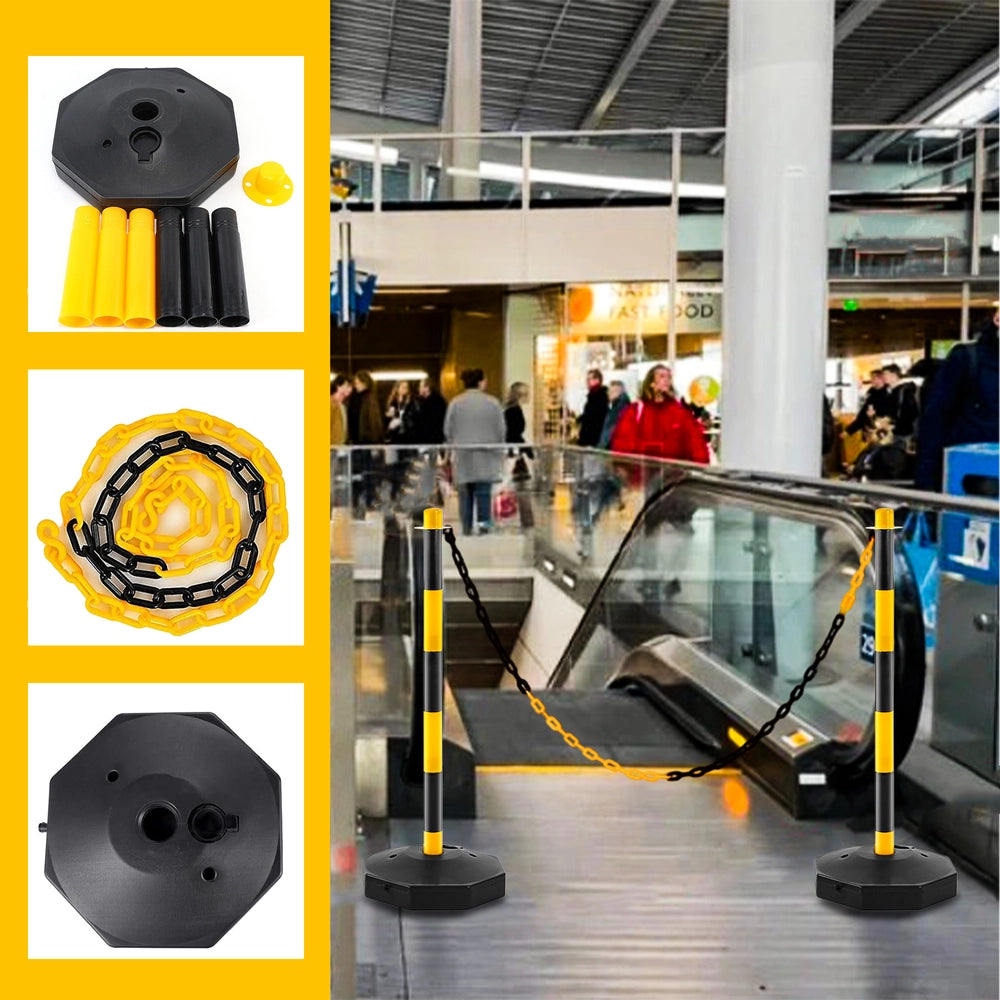 Set of 2 Delineator Posts with Chain | Yellow and Black Barrier Set