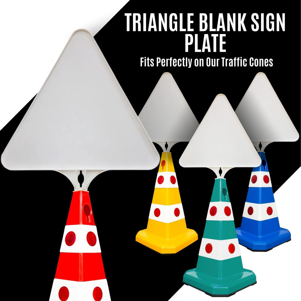 Triangular Blank Sign Plate for Traffic Cones | White Plastic Warning Board