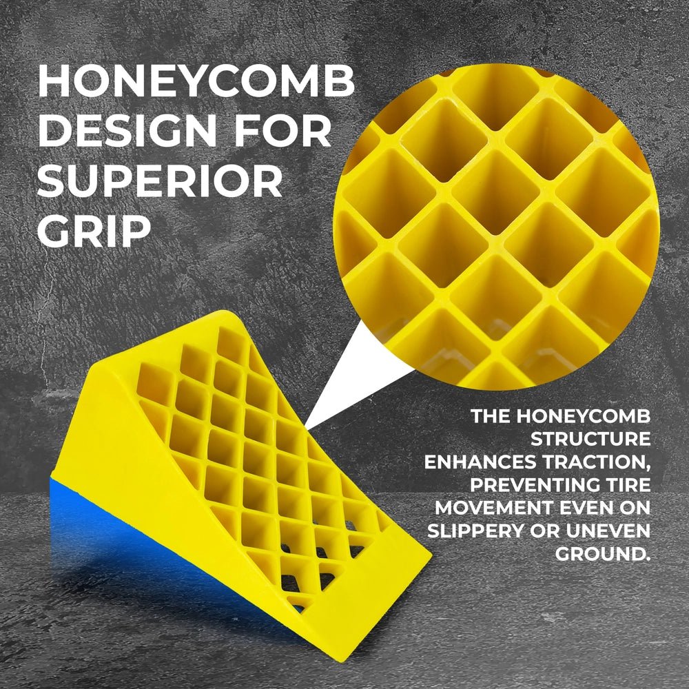 Wheel Chock Yellow 39CM | Anti-Slip Honeycomb Parking Block with Handle