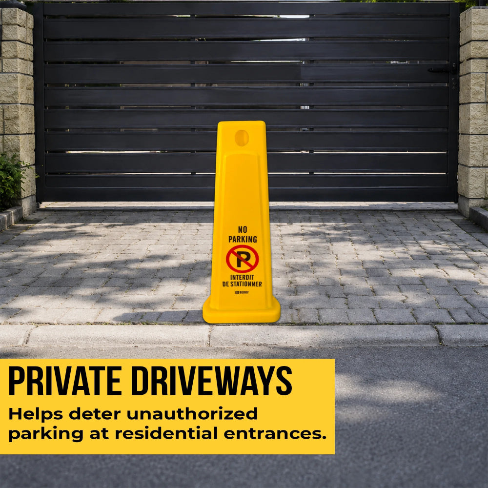 65cm yellow bilingual parking warning cone for multilingual parking instructions