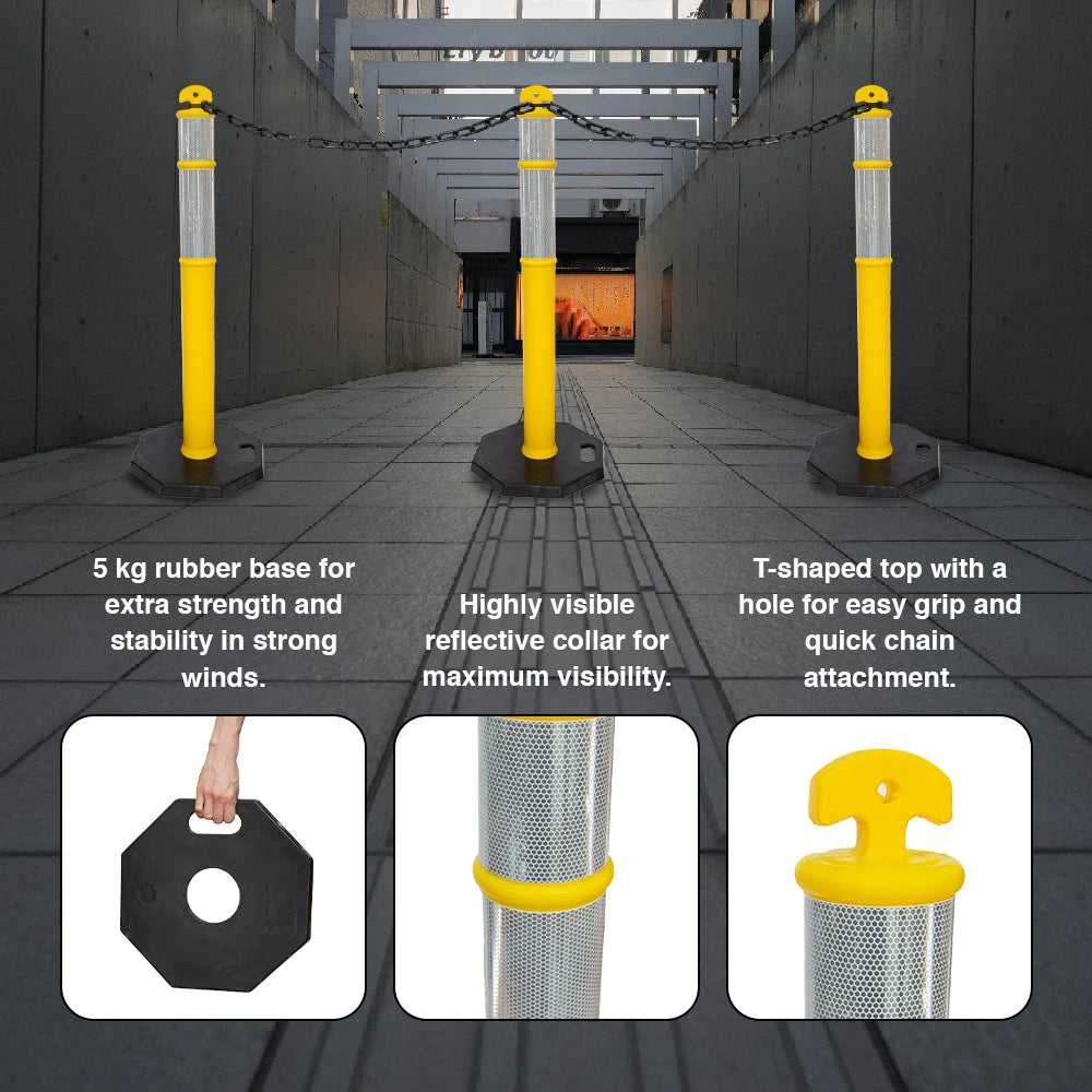 110CM Delineator Post with T-Top | Yellow Traffic Bollard with Rubber Base